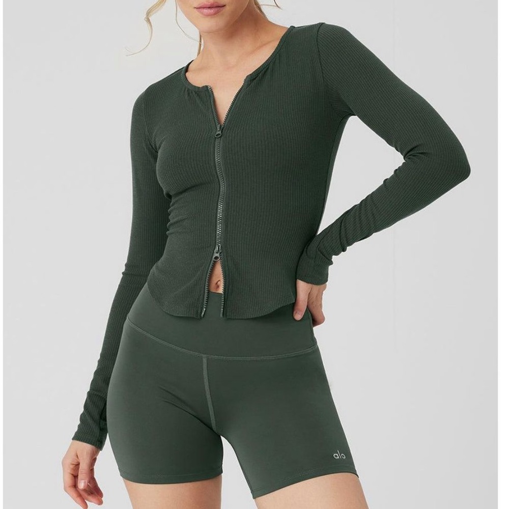 Alo Yoga Ribbed Stardust Jacket Dark Cactus Zipped NWT Small